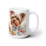 Yorkshire Terrier Easter Mug with Colorful Floral Design