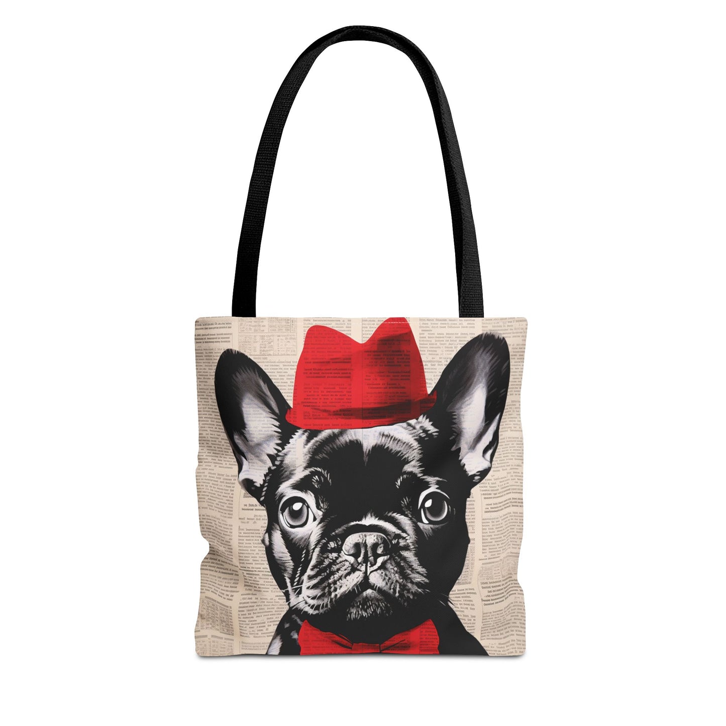 French Bulldog Tote Bag with Red Hat, Stylish Canvas Market Bag