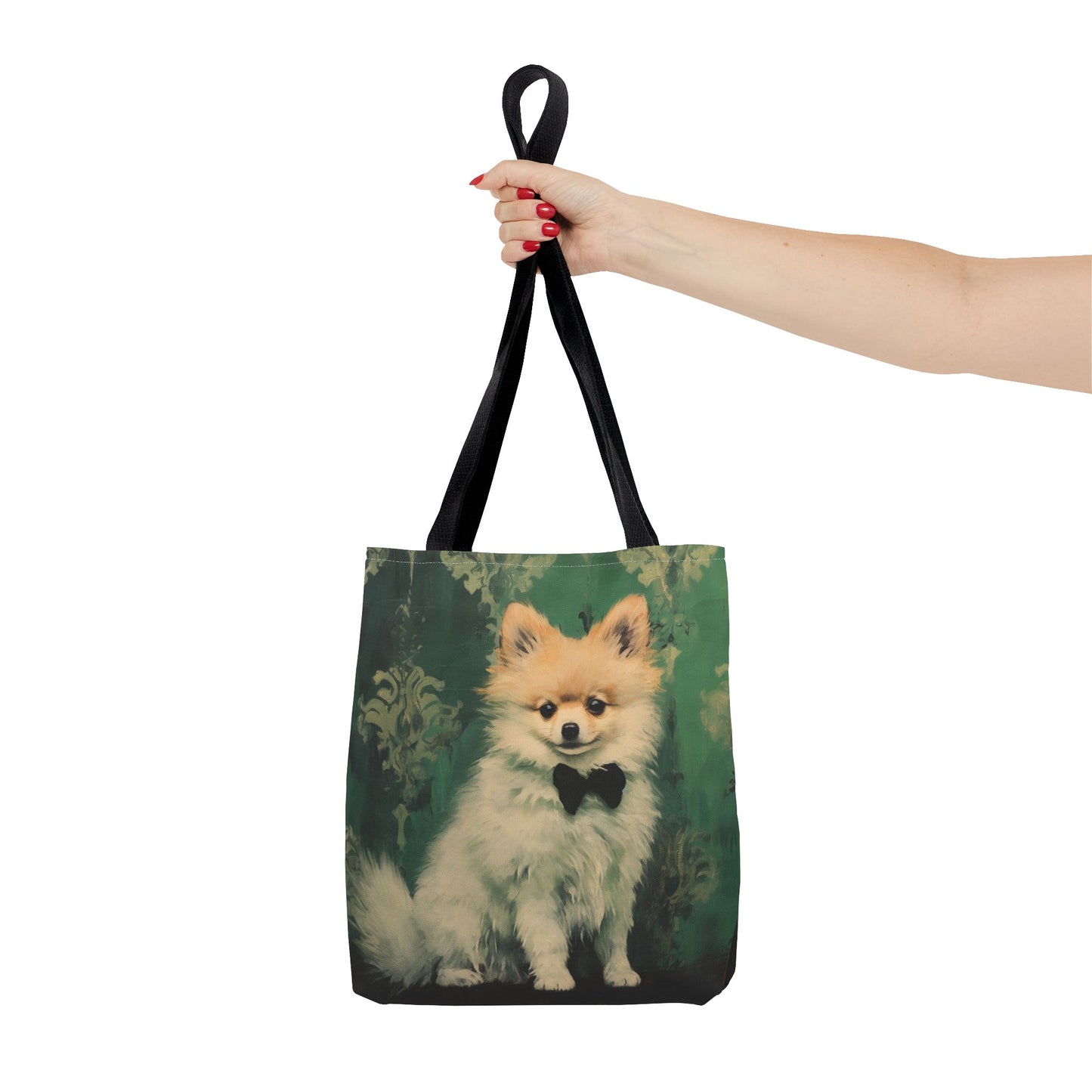 Pomeranian Portrait Tote Bag, Artsy Green Design for Dog Lovers