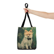 Pomeranian Portrait Tote Bag, Artsy Green Design for Dog Lovers