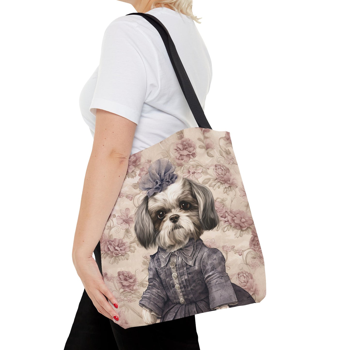 Shih Tzu Chic Floral Tote Bag: Elegant Canvas for Dog Lovers