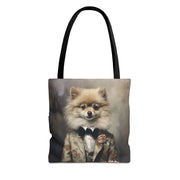 Sophisticated Pomeranian Tote Bag with Vintage Floral Design