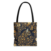 Golden Floral Cat Silhouette Tote Bag, Elegant Eco-Friendly Canvas