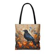 Autumn Raven Pumpkin Canvas Tote Bag, Fall-Inspired Eco-Friendly Bag