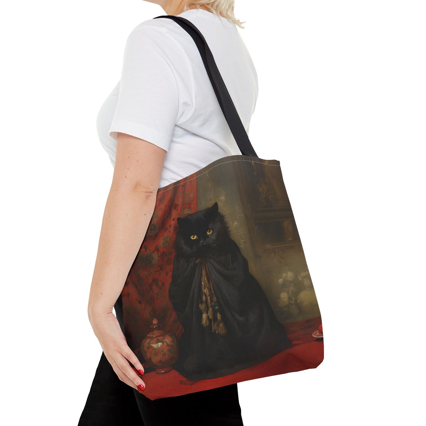 Regal Black Cat Tote Bag, Art-Inspired Canvas for Cat Lovers