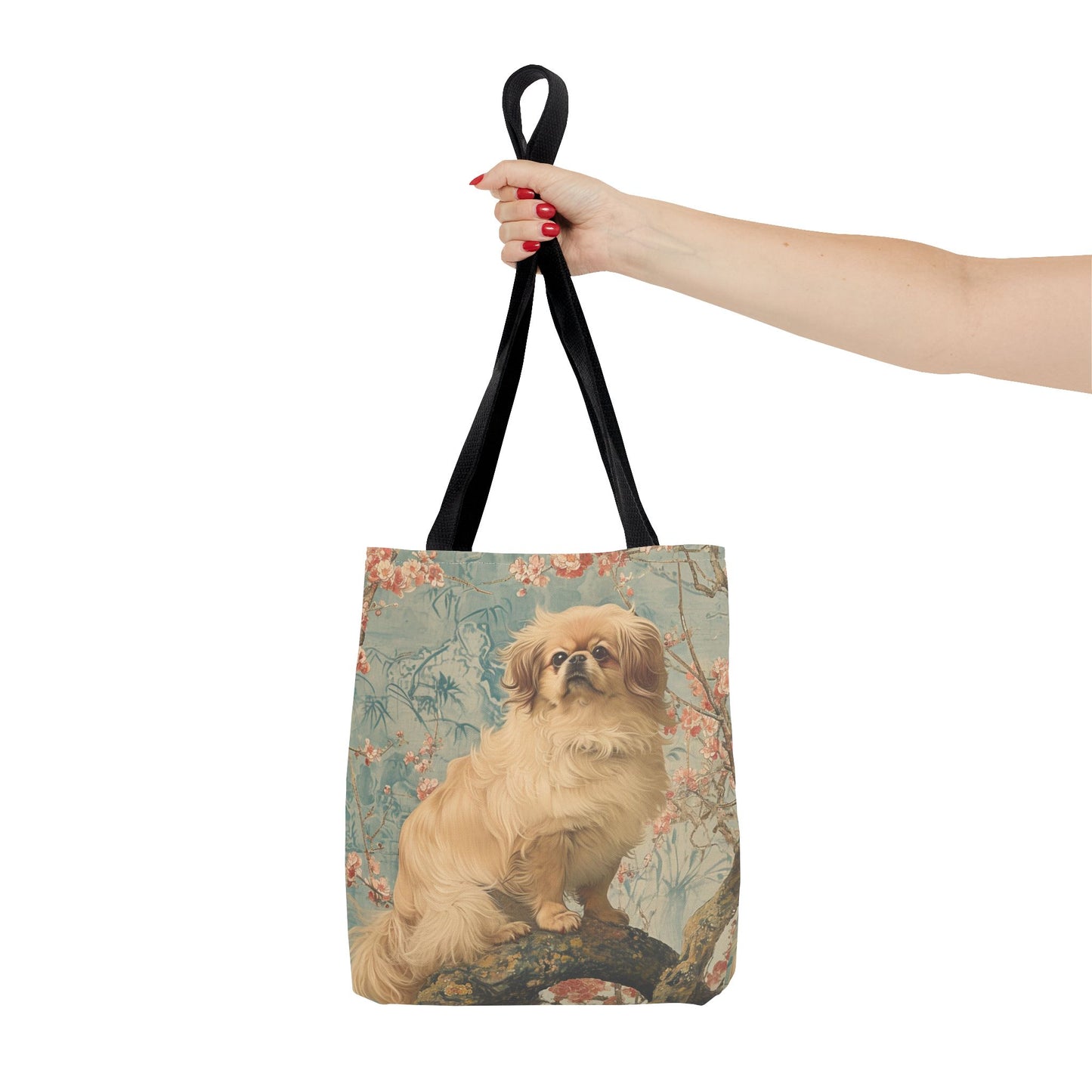 Pekingese Elegance Tote Bag, Floral Canvas for Pet Lovers