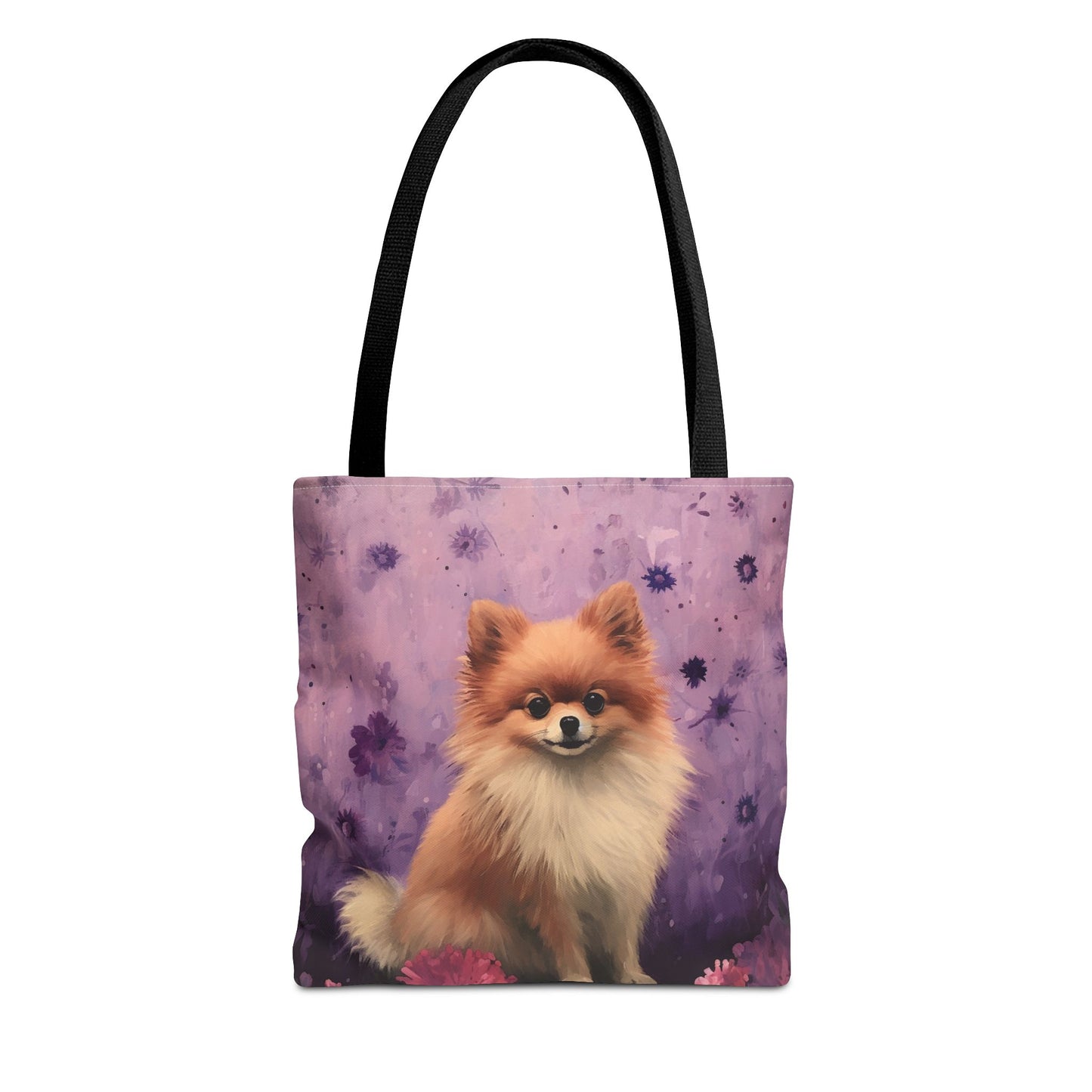 Whimsical Pomeranian Tote Bag, Purple Floral Canvas for Dog Lovers