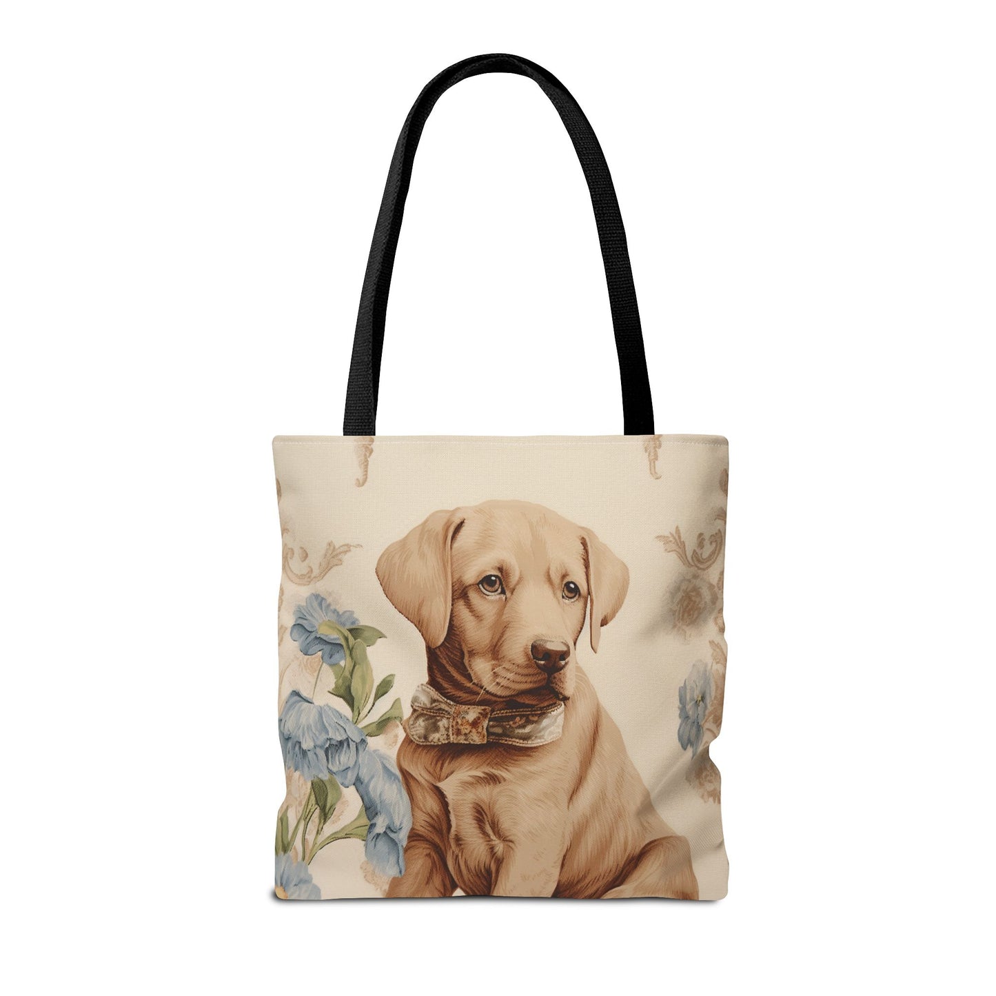 Charming Labrador Puppy Canvas Tote Bag, Floral Design for Dog Lovers