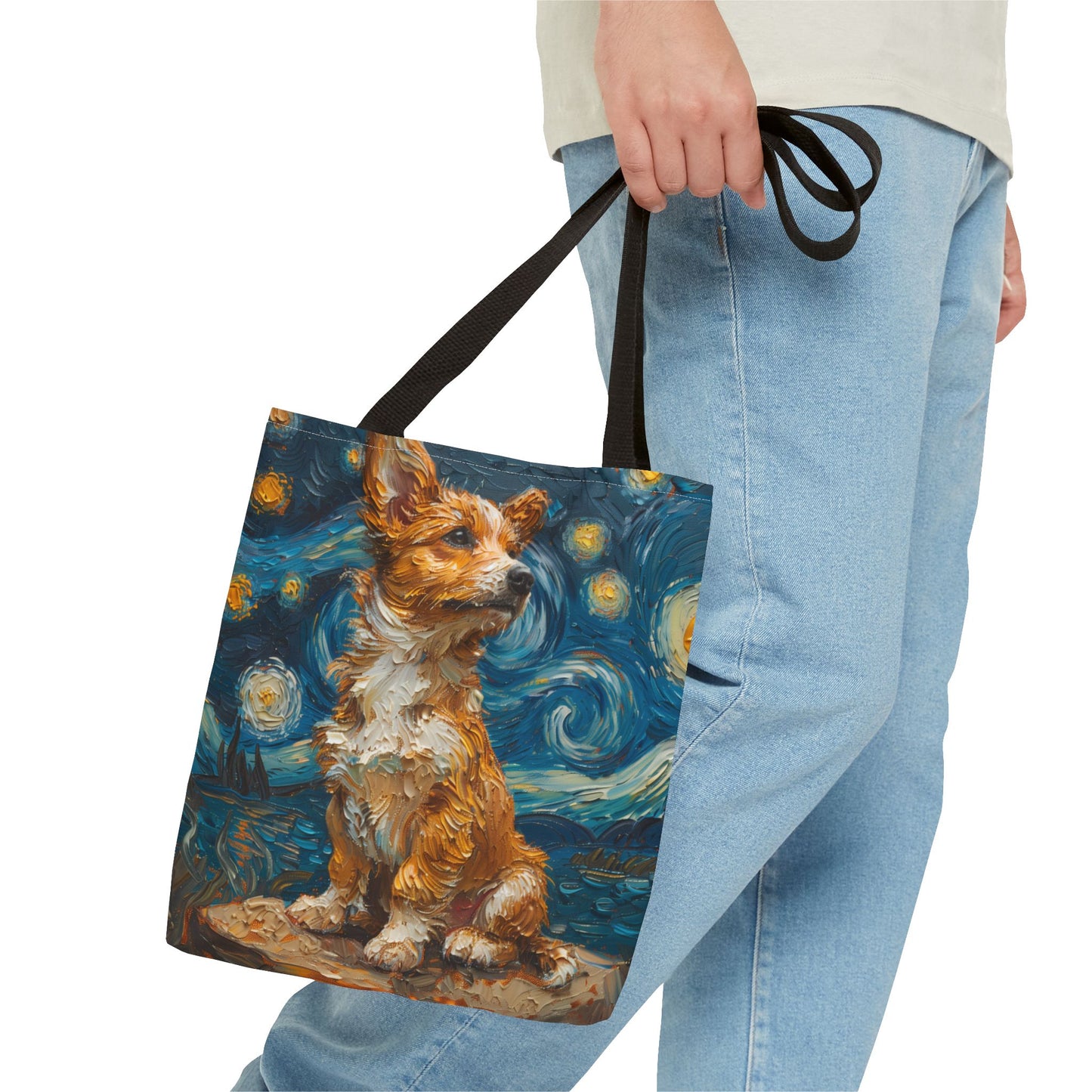 Starry Night Corgi Canvas Tote Bag - Artistic Dog Lover Gift, Eco-Friendly Shopping Companion