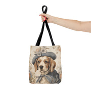 Charming Beagle Canvas Tote Bag - Floral Vintage Style, Eco-Friendly