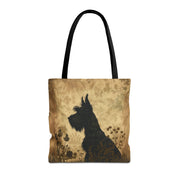 Scottish Terrier Vintage Floral Tote Bag, Elegant Eco-Friendly Design