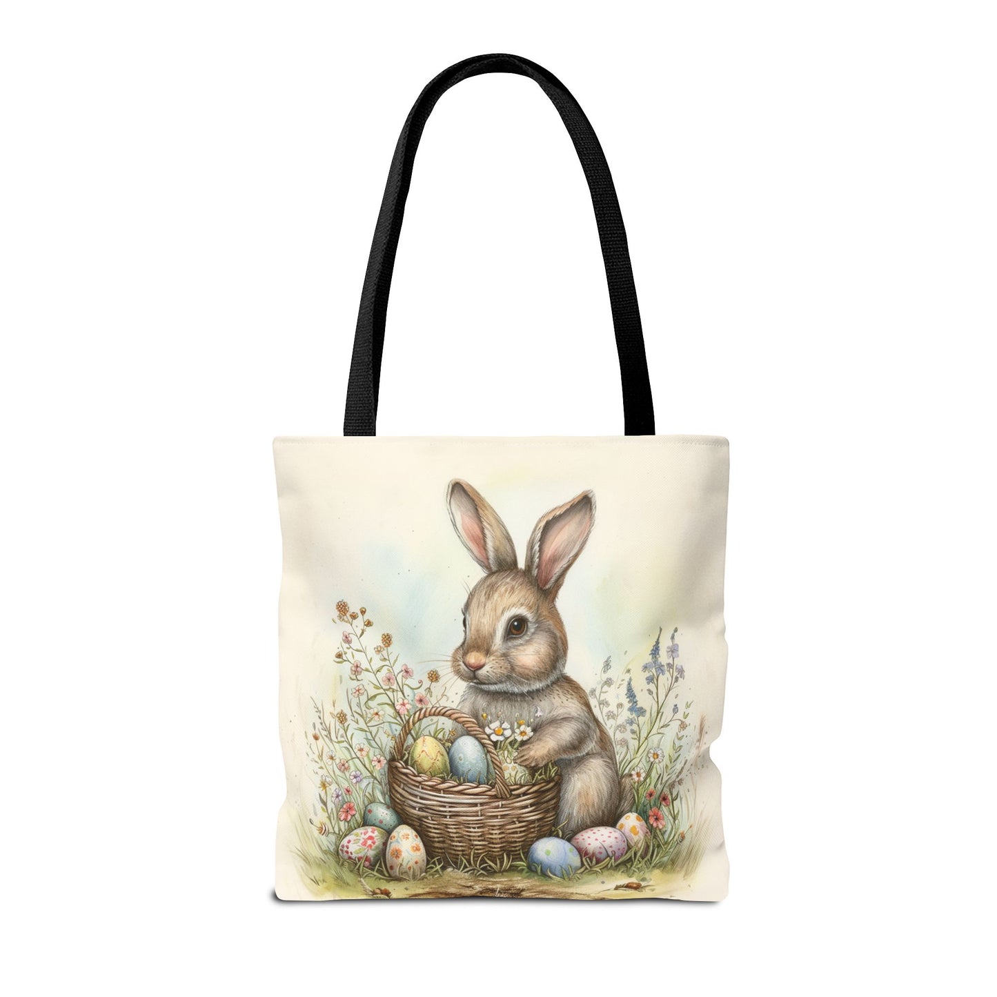 Easter Bunny Tote Bag with Pastel Spring Egg Design