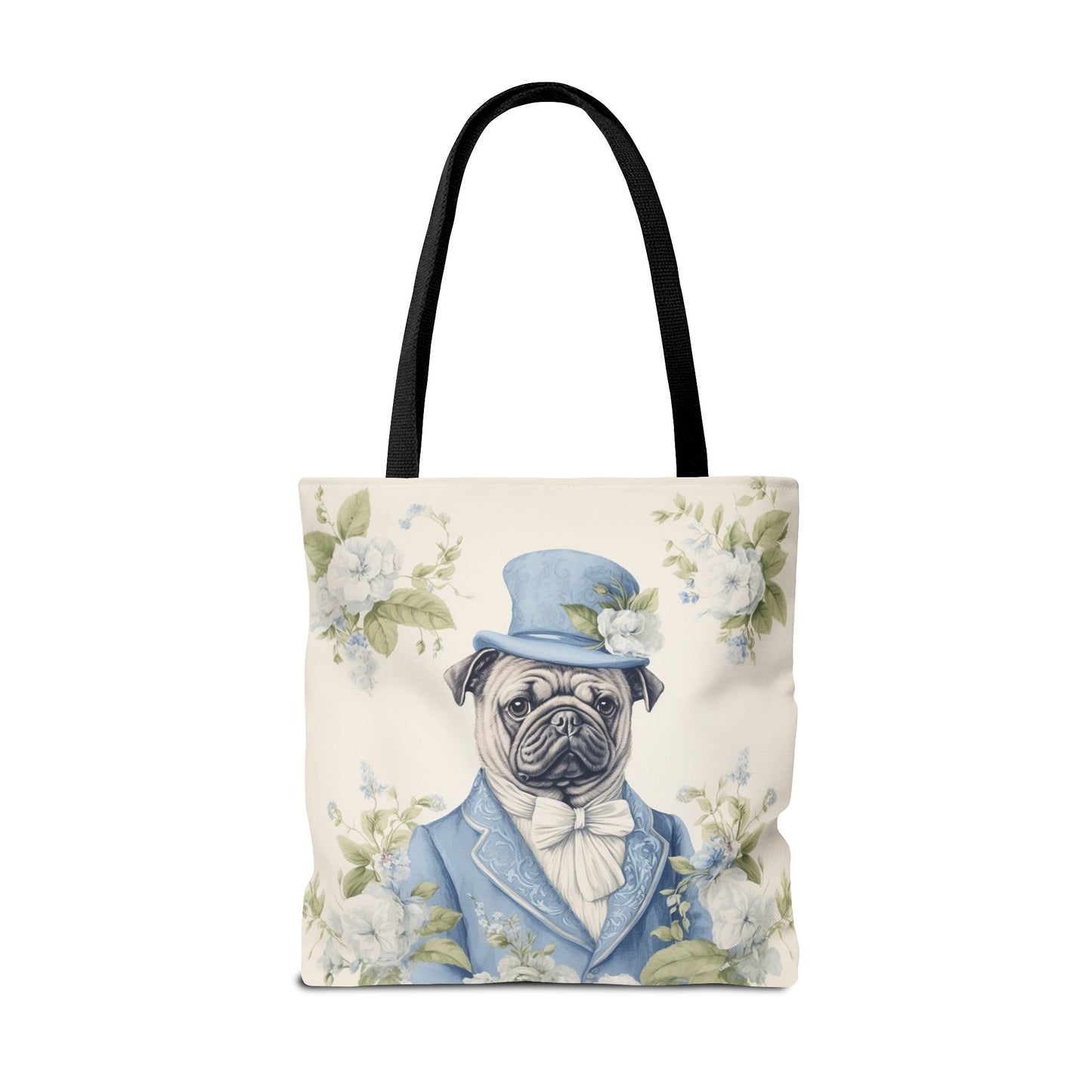 Dapper Pug Tote Bag, Elegant Floral Eco-Friendly Market Bag