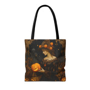 Elegant Halloween Pumpkin Witch Tote Bag, Gothic Art Design