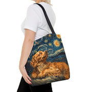 Starry Cavalier King Charles Spaniel Tote Bag, Van Gogh Style Canvas Tote