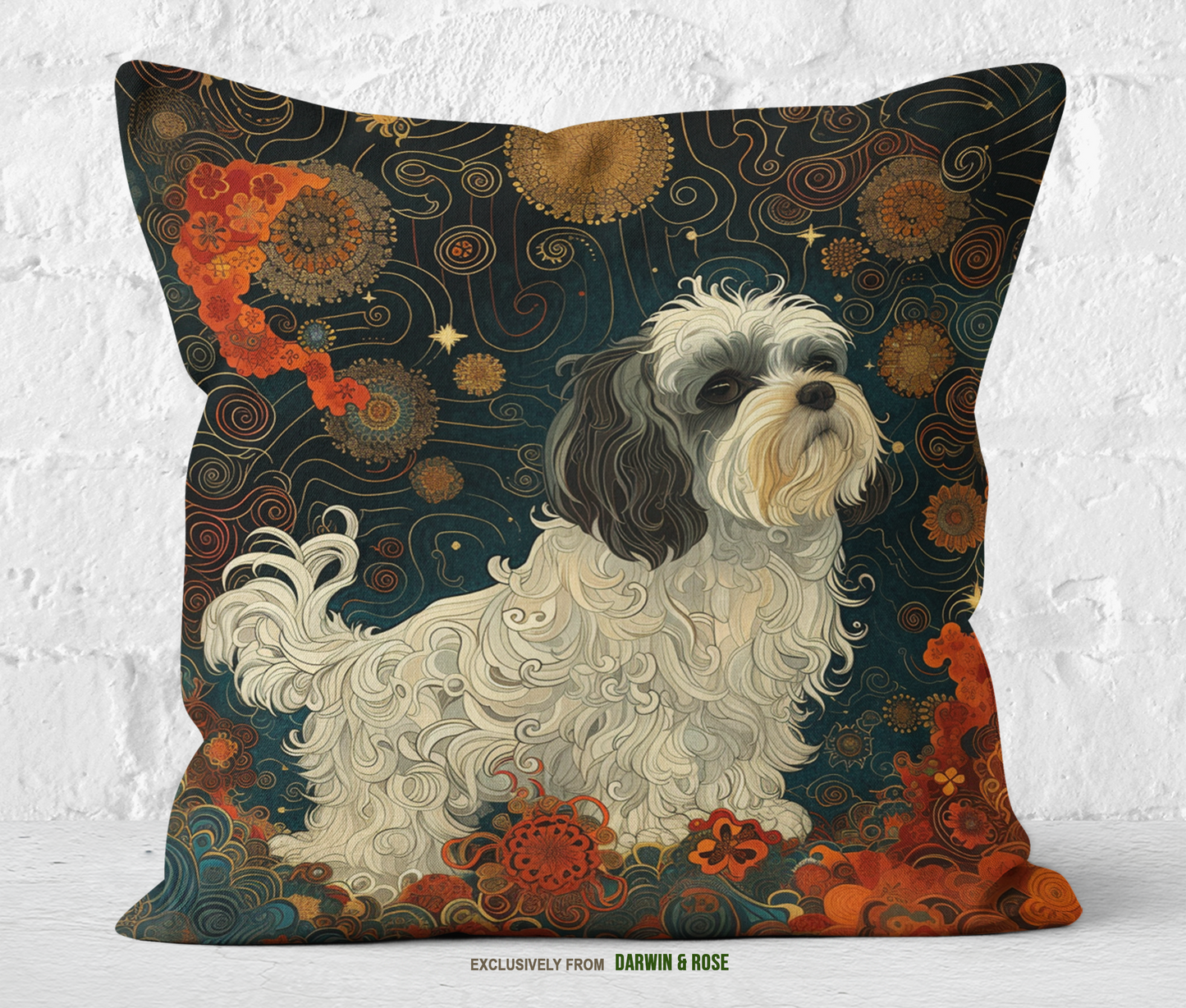 Starry Night Lhasa Apso Boho Throw Pillow – Whimsical Canine Home Décor