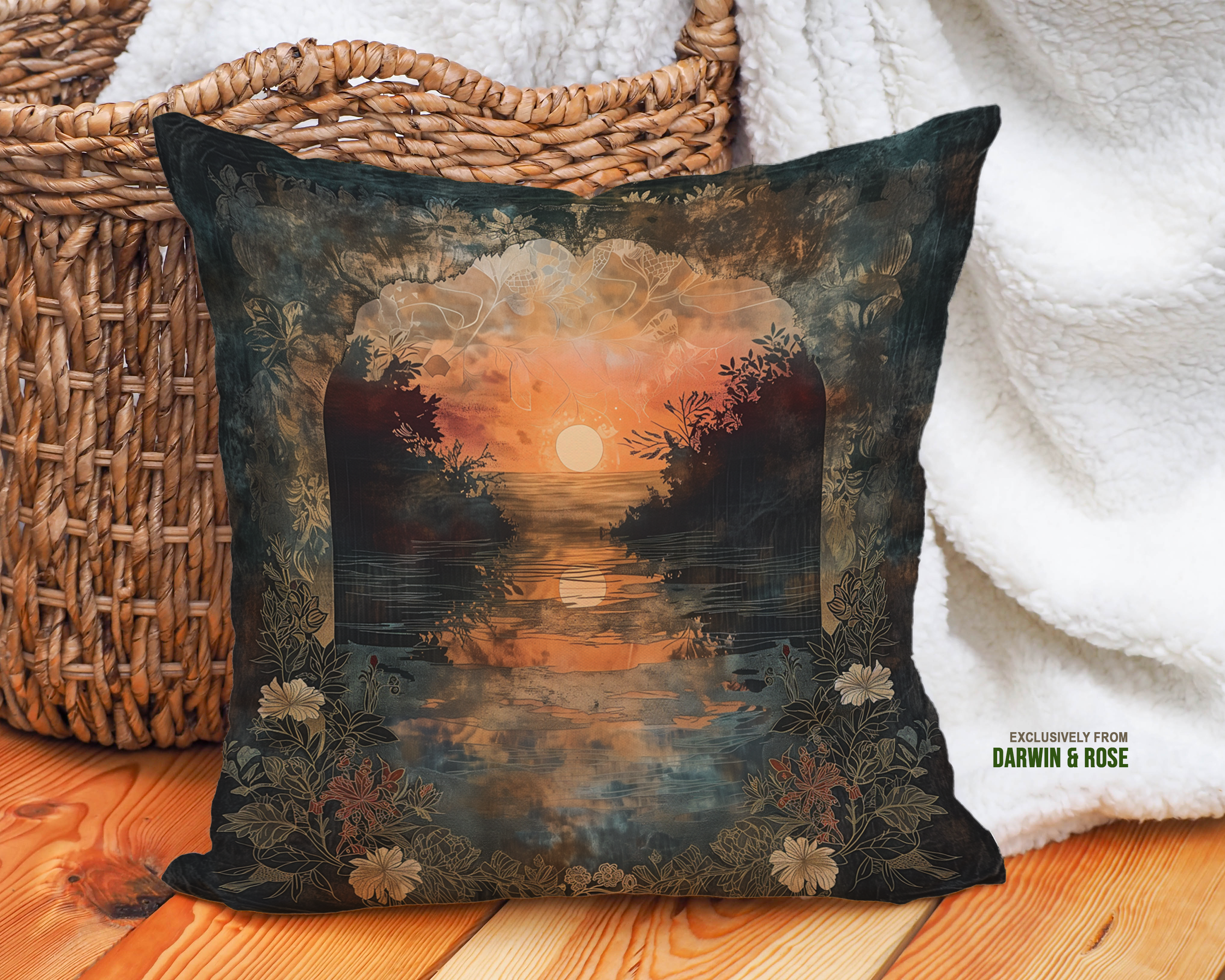 Golden Sunset Boho Throw Pillow – Nature-Inspired Decorative Accent