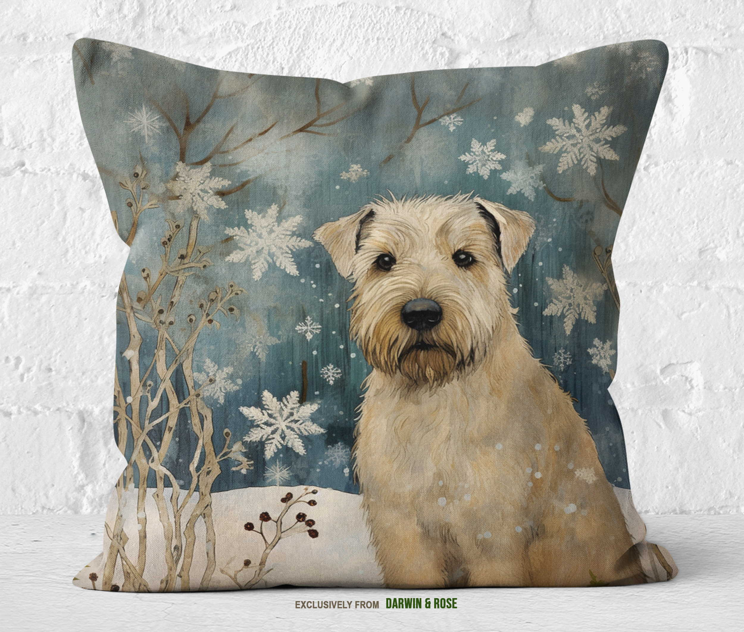 Wheaten Terrier Winter Wonderland Throw Pillow – Modern Holiday Home Décor