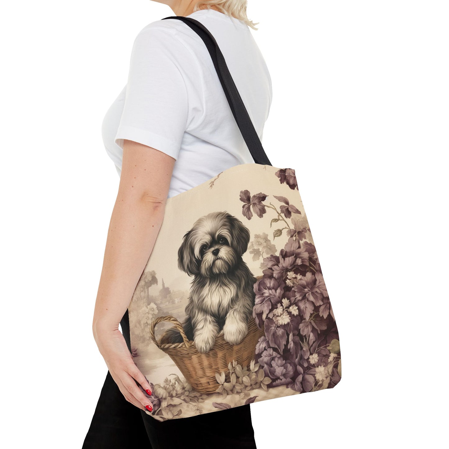 Shih Tzu Floral Garden Tote Bag, Eco-Friendly Pet Lover Gift