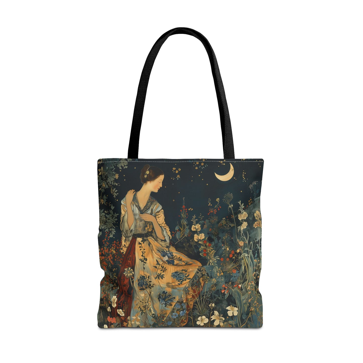 Moonlit Floral Canvas Tote Bag - Elegant Eco-Friendly Shopper