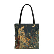 Moonlit Floral Canvas Tote Bag - Elegant Eco-Friendly Shopper