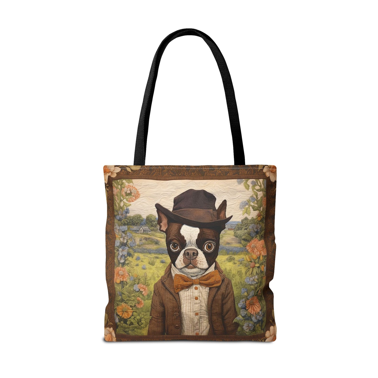 Dapper Boston Terrier Tote Bag, Rustic Countryside Eco-Friendly Gift