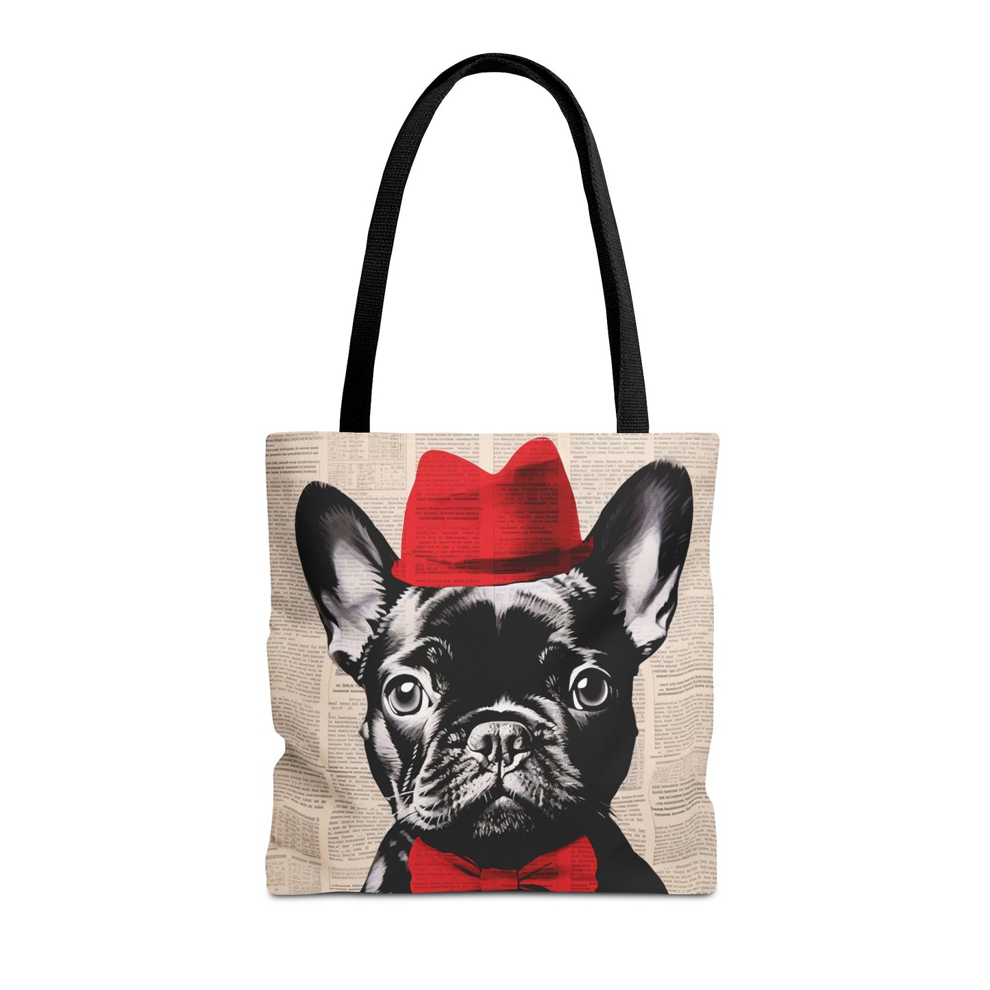 French Bulldog Tote Bag with Red Hat, Stylish Canvas Market Bag