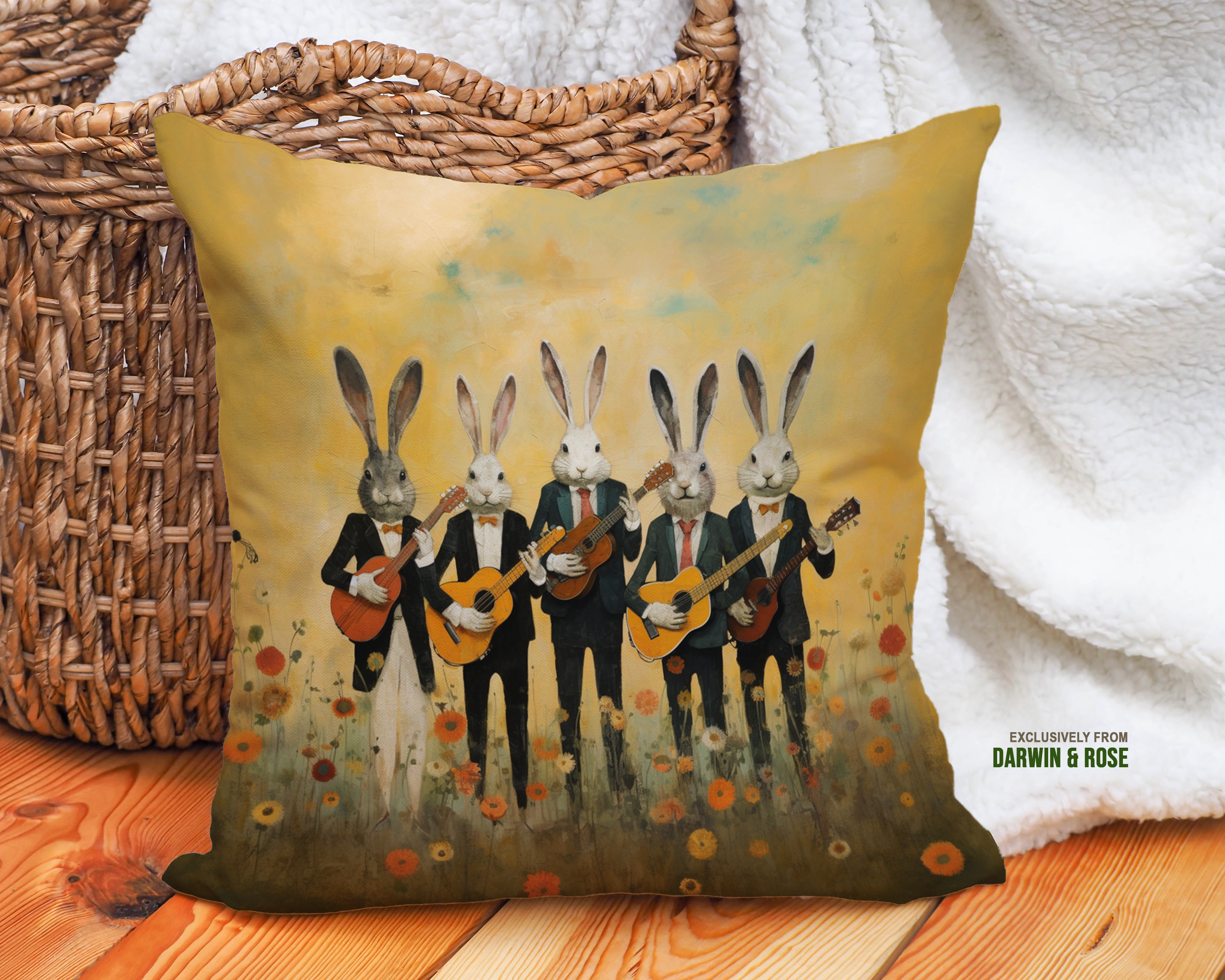 Bunny Band Boho Throw Pillow - Whimsical Spring Decor