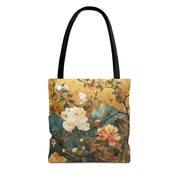 Golden Blossom Canvas Tote Bag - Elegant Floral Eco-Friendly Design