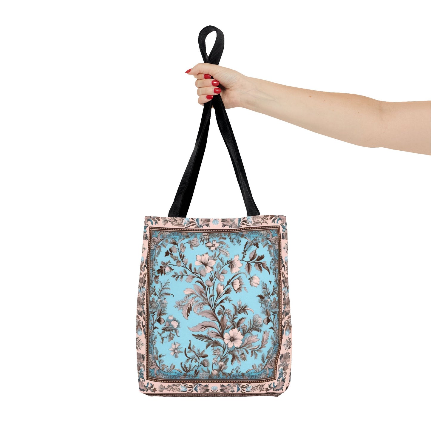 Elegant Floral Tote Bag - Vintage Blue & Beige Design, Eco-Friendly