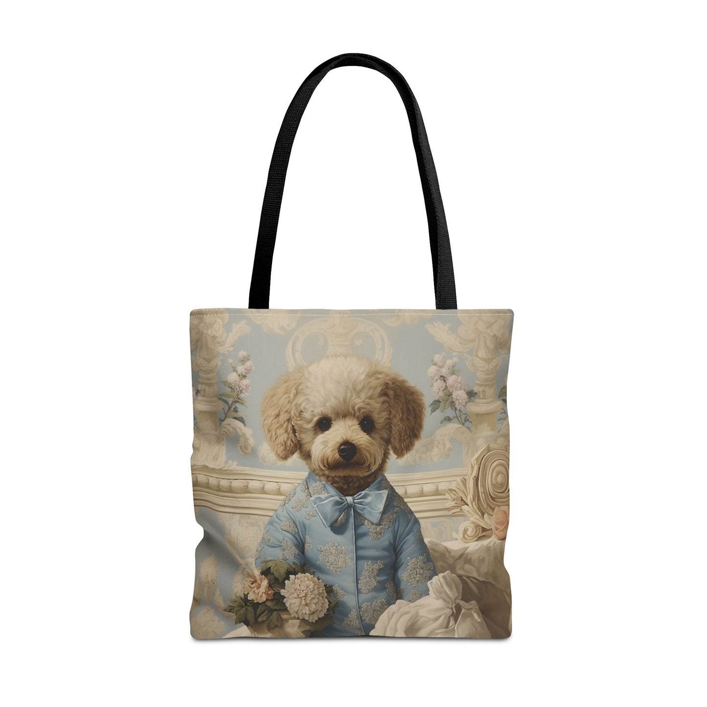 Royal Poodle Canvas Tote Bag, Elegant Floral Design Eco Shopper