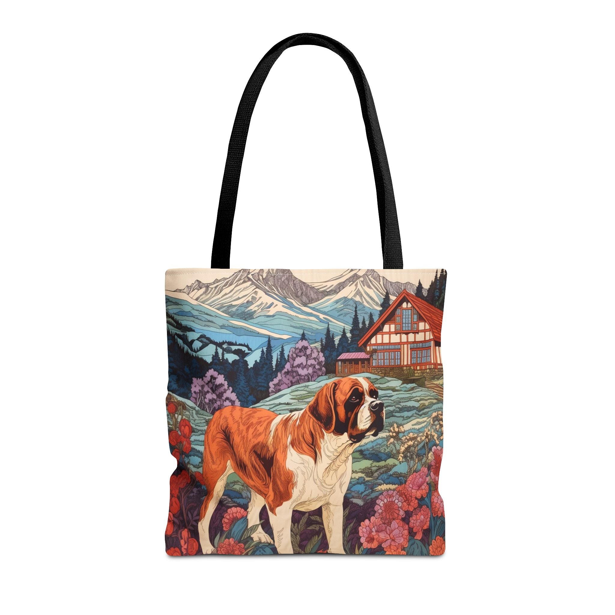 St. Bernard Swiss Alps Tote Bag, Scenic Chalet Dog Lover Gift