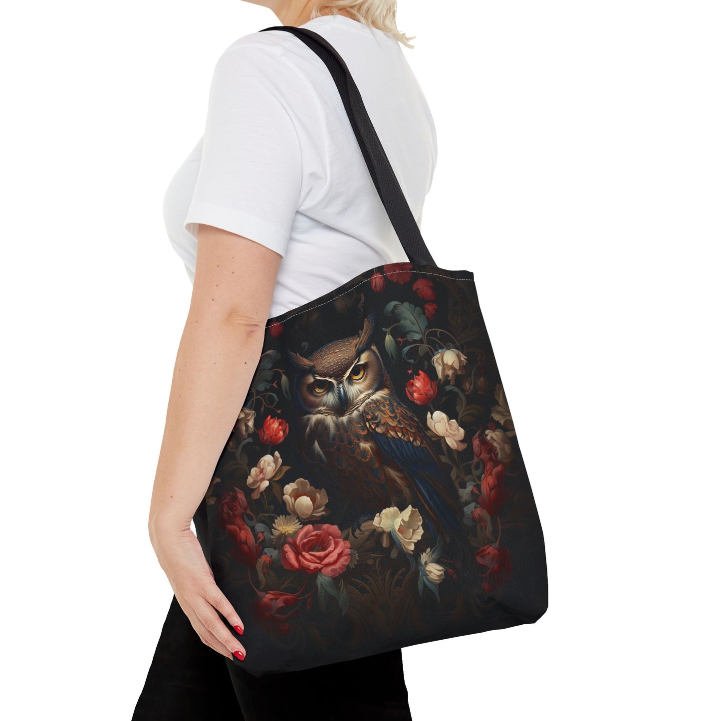 Elegant Owl and Floral Canvas Tote Bag, Eco-Friendly Daily Tote