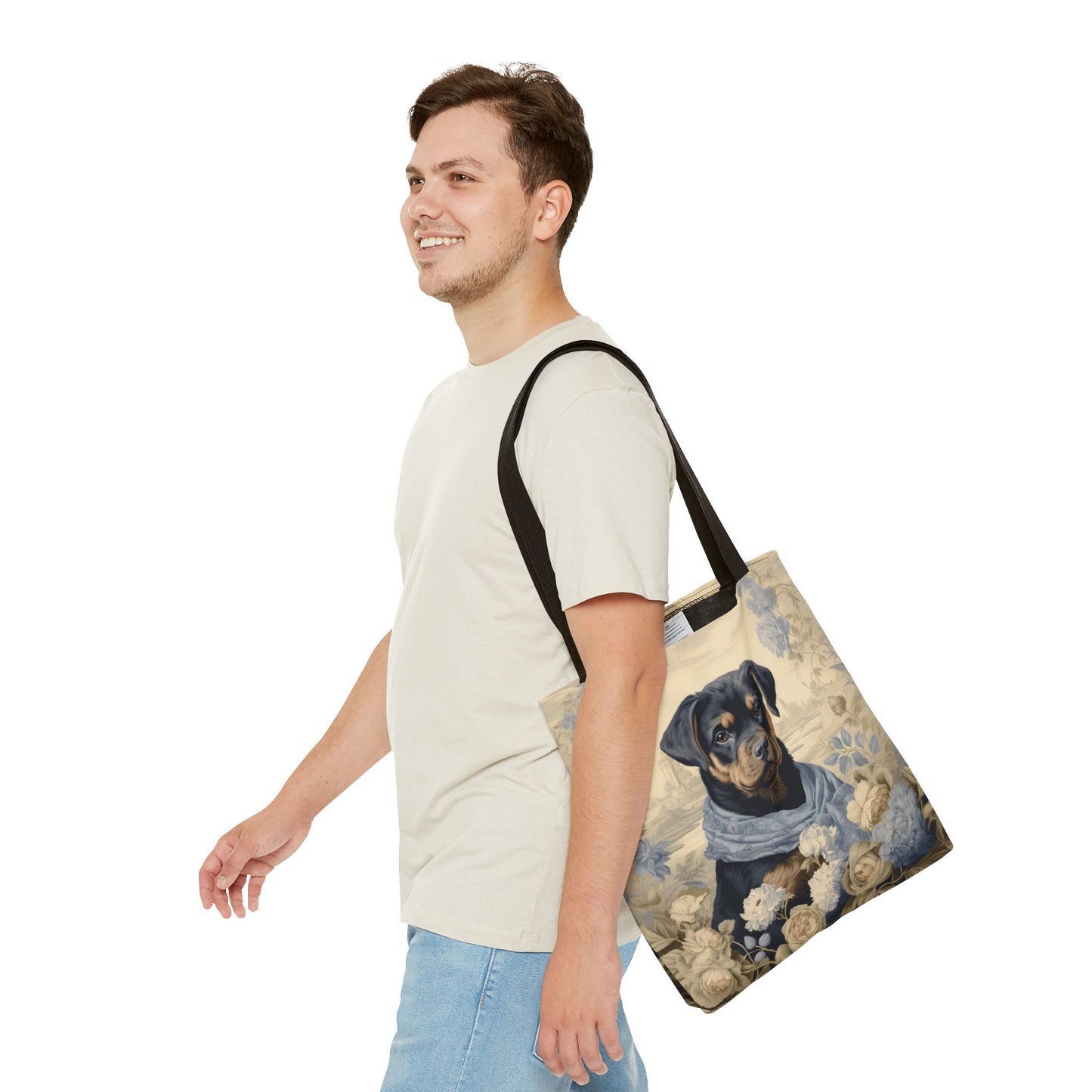 Elegant Rottweiler Tote Bag – Floral Canvas Design, Perfect Gift