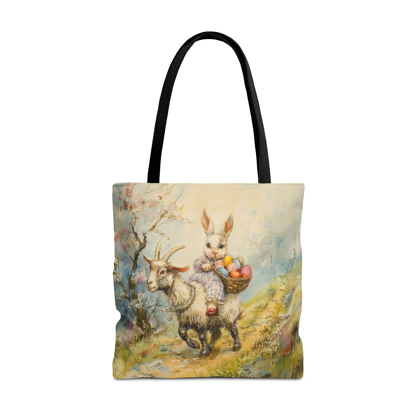 Easter Bunny and Goat Tote Bag, Whimsical Spring Market Bag