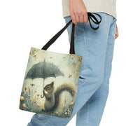 Whimsical Squirrel Tote Bag with Umbrella, Eco-Friendly Canvas Tote