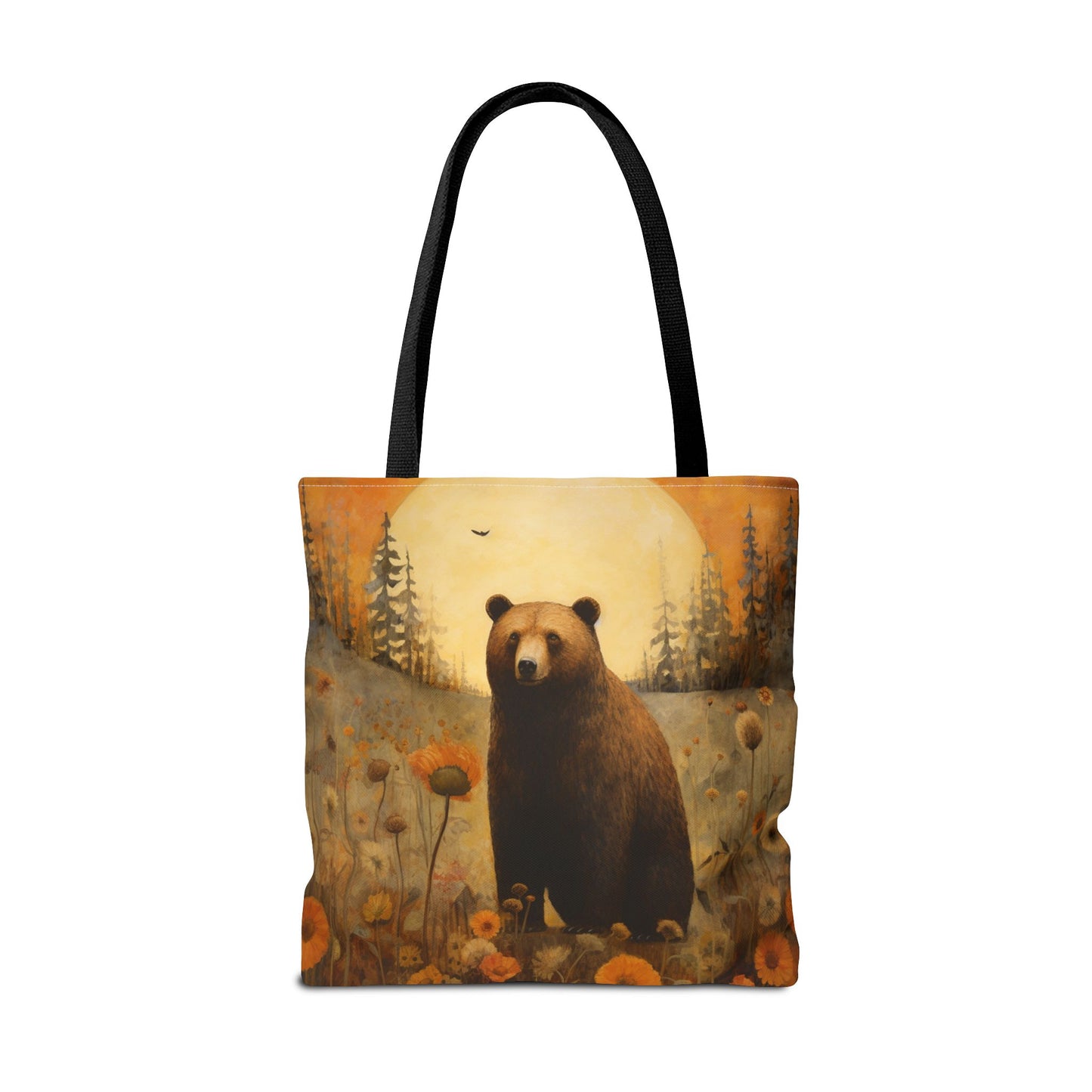 Sunset Wilderness Bear Tote Bag, Artistic Eco-Friendly Canvas Gift