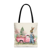 Vintage Easter Bunny Tote Bag, Pink Truck Design, Eco-Friendly Canvas