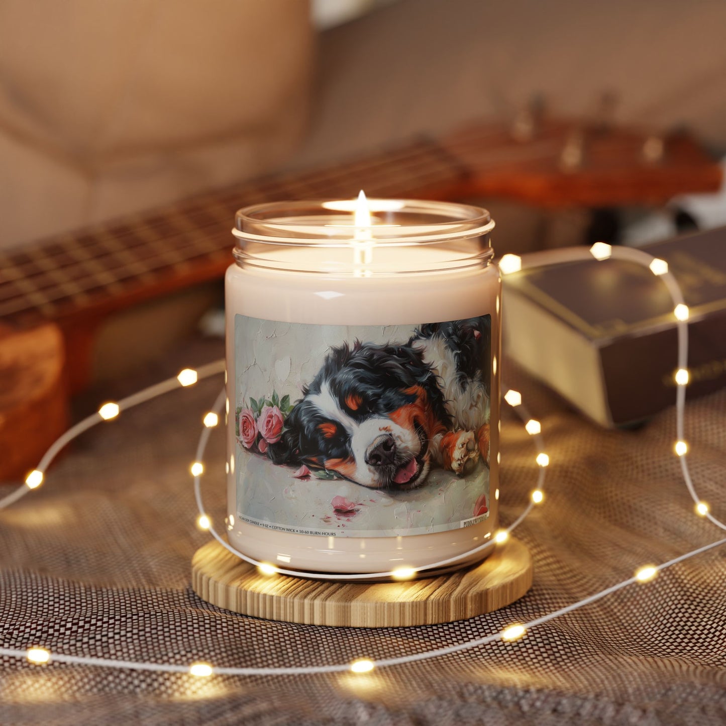 Bernese Mountain Dog Candle – Cozy Soy Pet Lover Gift with Floral Art