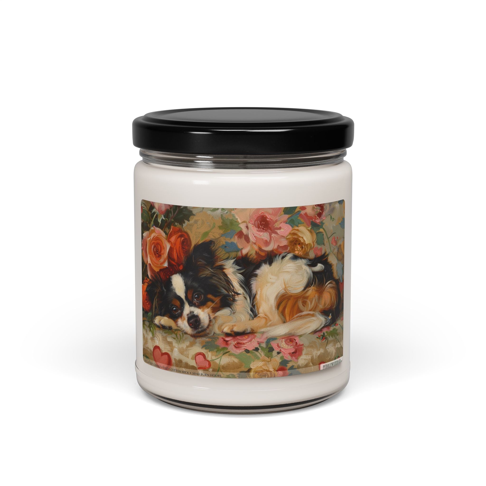 Papillon Dog Lover Candle – Vintage Floral Art, Perfect Gift for Pet Parents