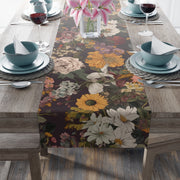 Rustic Floral Table Runner | Burgundy, Gold, and White Design (72" or 90")