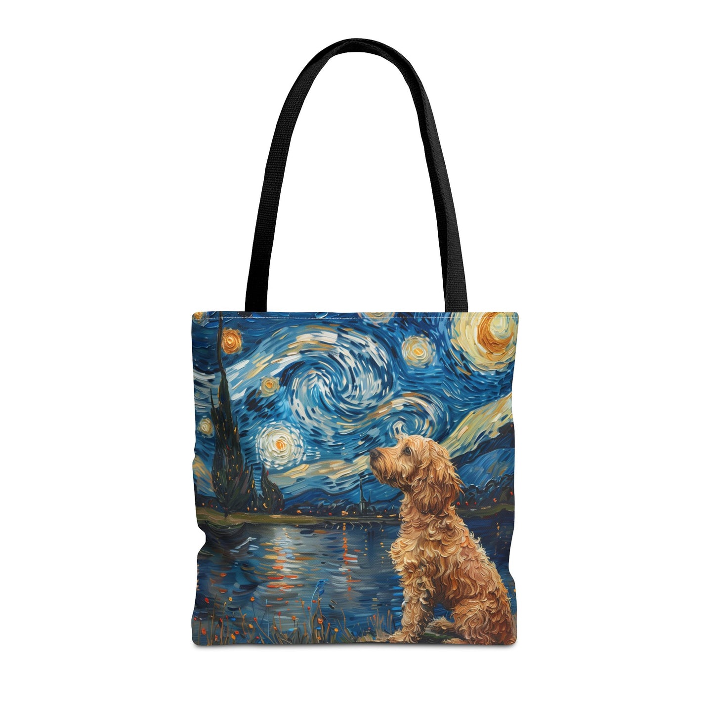 Starry Labradoodle Art Tote Bag, Van Gogh-Inspired Design for Dog Lovers