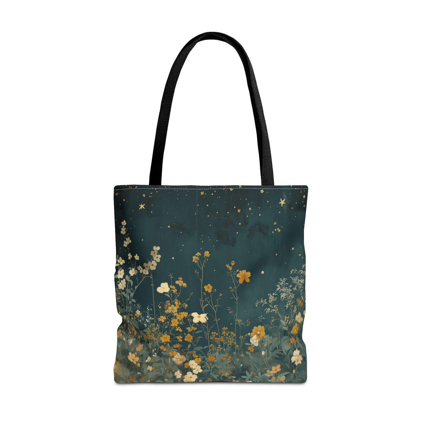 Midnight Floral Starry Canvas Tote Bag, Eco-Friendly Everyday Carry