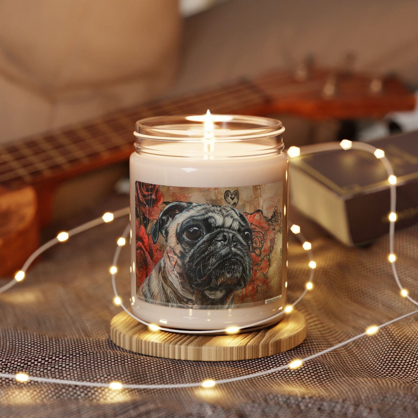 Pug Lover Candle with Vintage Floral Design – Dog Dad Gift