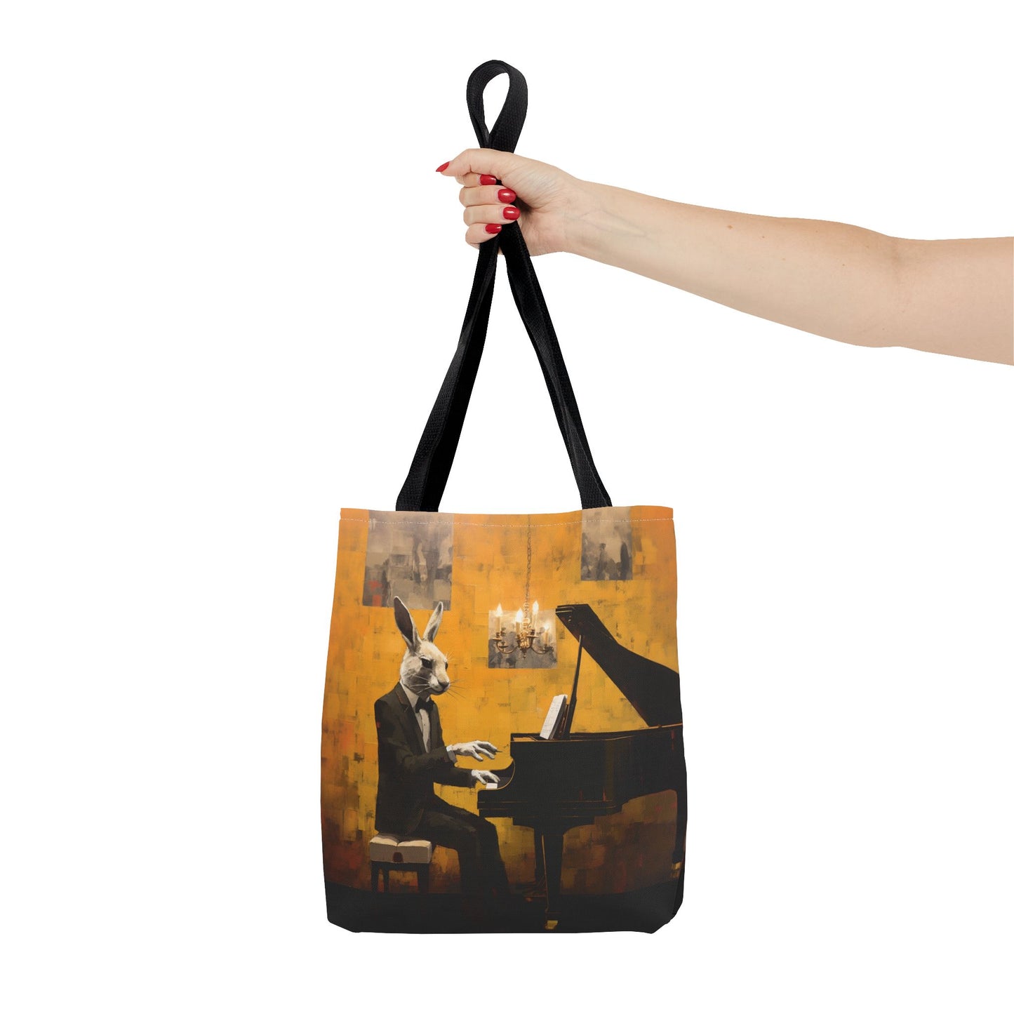 Sophisticated Rabbit Maestro Tote Bag, Artistic Canvas Design for Music Lovers