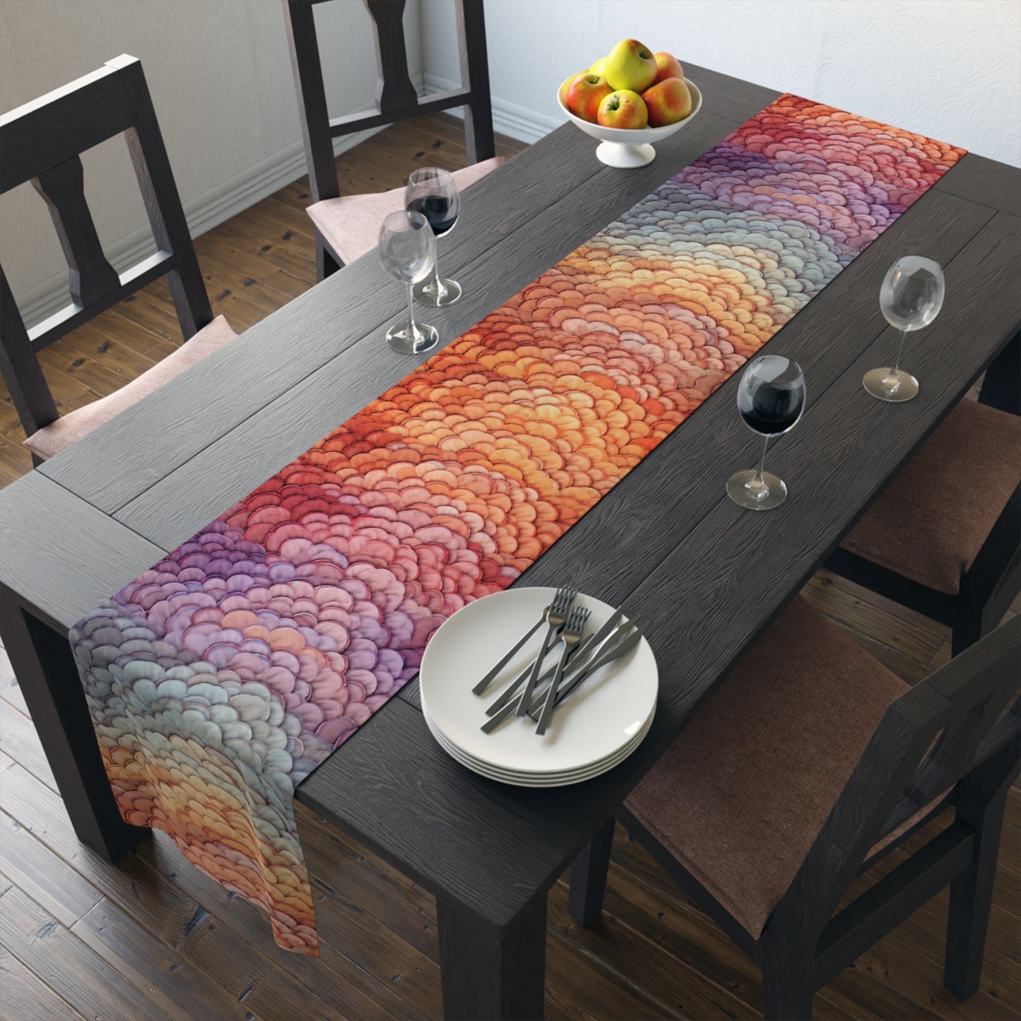 Prismatic Horizon Table Runner | Watercolor Rainbow Art (72" or 90")