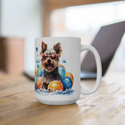 Yorkie Fun Mug - Yorkshire Terrier with Sunglasses and Balloons