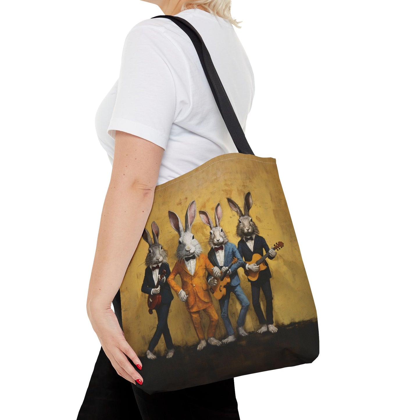 Bunny Band Canvas Tote Bag – Whimsical Art for Music & Nature Lovers