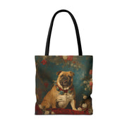 Regal Bulldog Floral Canvas Tote Bag, Chic Gift for Dog Lovers