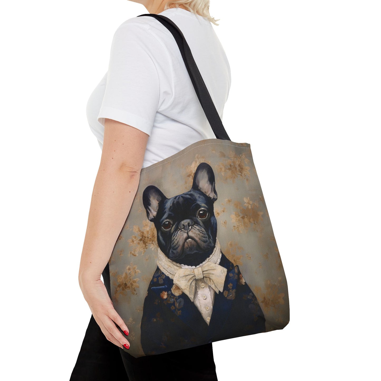 French Bulldog Aristocrat Tote Bag, Vintage Floral Eco Canvas for Dog Lovers